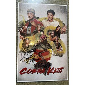 3 Cast Signed 19” Poster Peyton List,  Xolo Mariduena & Jacob Bertrand Cobra Kai
